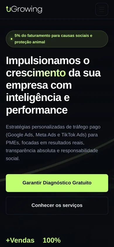 Site da uGrowing no celular
